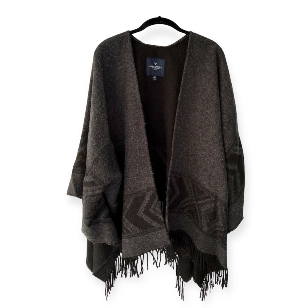 American Eagle Outfitters, OS, Gray and Black Poncho